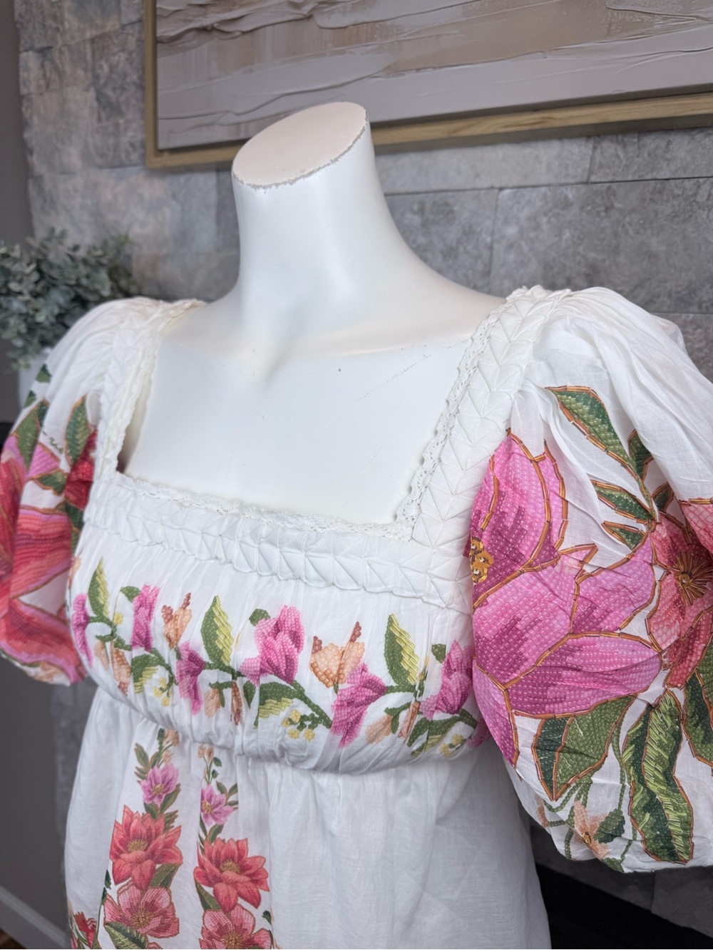 FARM Rio Summer Fruit Floral Puff Sleeve Blouse White L NWT $180 - Picture 4 of 10